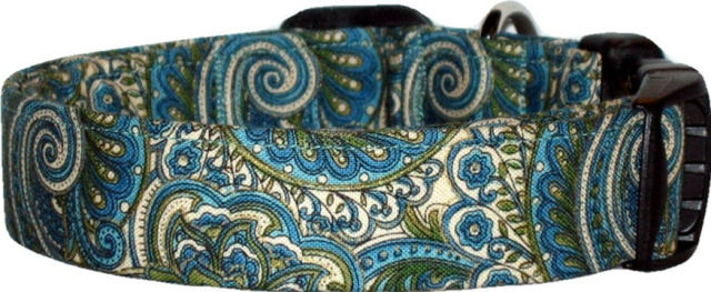 Blue & Green Manly Paisley Handmade Dog Collar